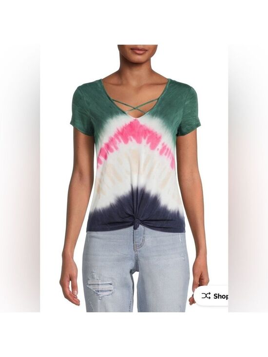 No Boundaries Tops - No Boundaries V-Neck Heather Lodge Tie Dye T-Shirt